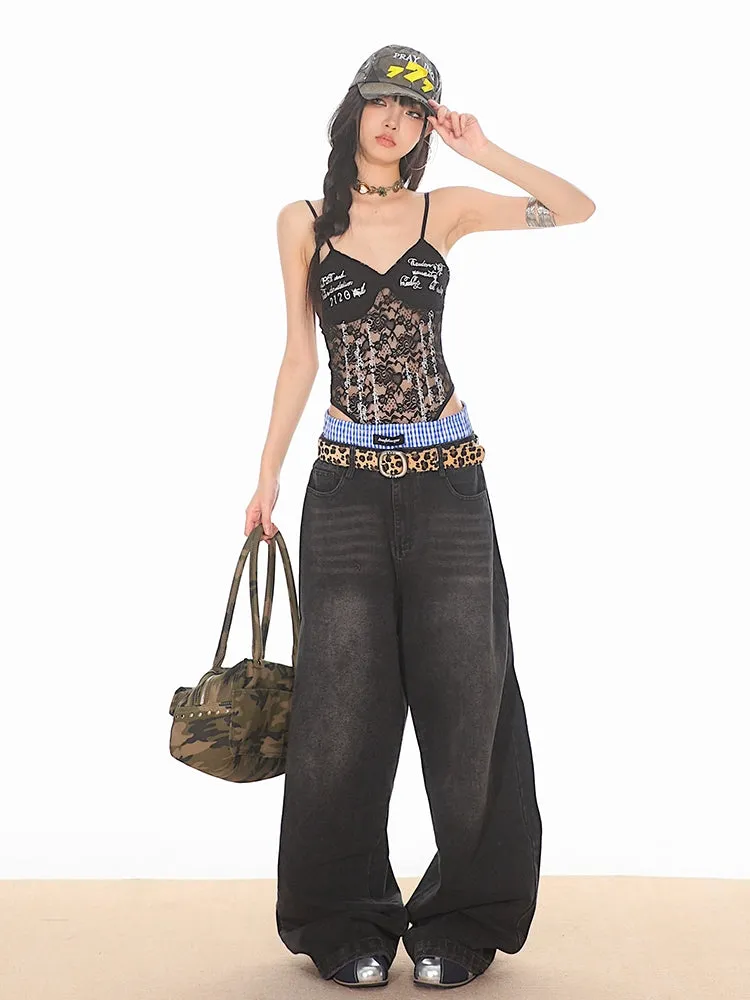 Ultra Baggy Denim Pants with Faux Boxers