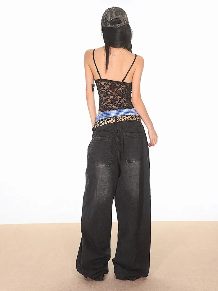 Ultra Baggy Denim Pants with Faux Boxers