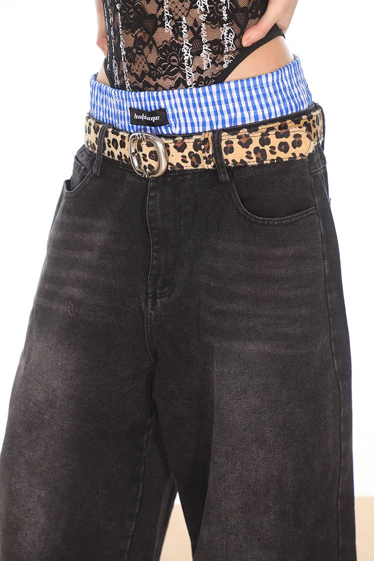 Ultra Baggy Denim Pants with Faux Boxers