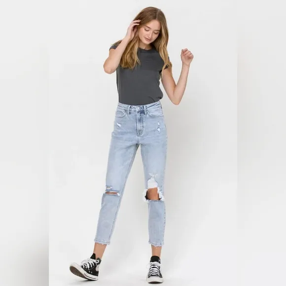 Vervet By Flying Monkey Light Wash Slim Straight Cropped Jeans Mom Erika 20W