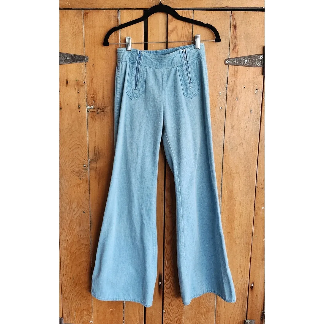 Vintage 70s Blue Jeans Sailor Pants Flares Light Wash XS/ Juniors