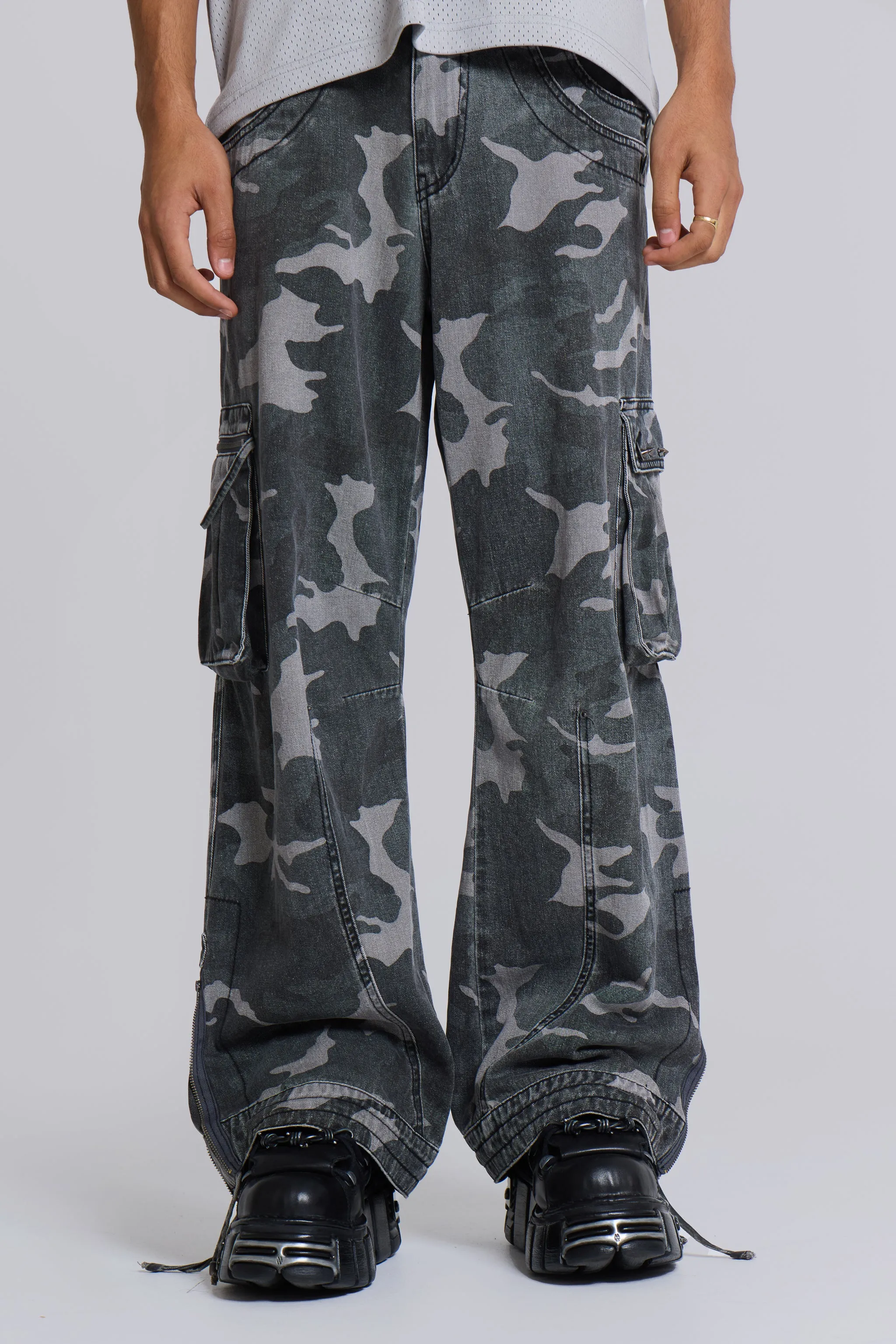 Washed Black Trooper Camo Cargo Pant