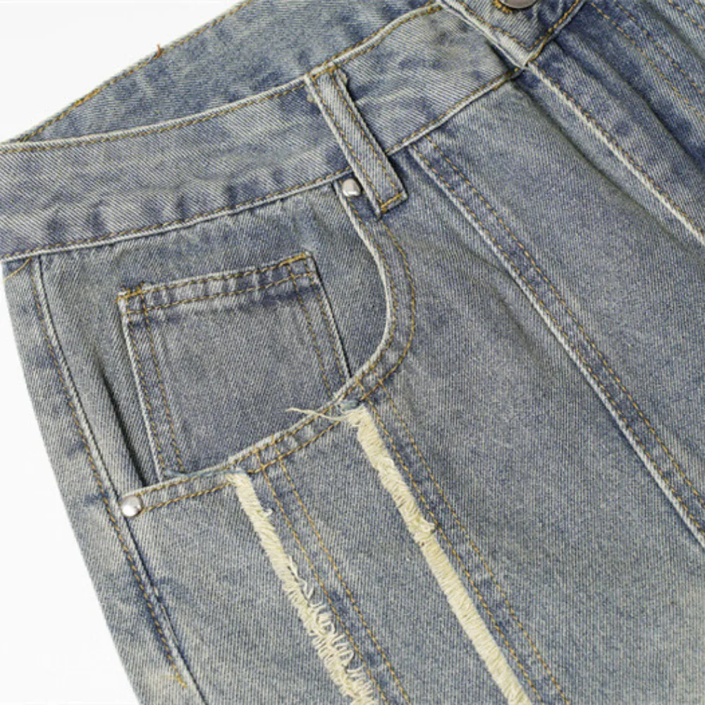 Washed Distressed Raw Edge Baggy Jeans