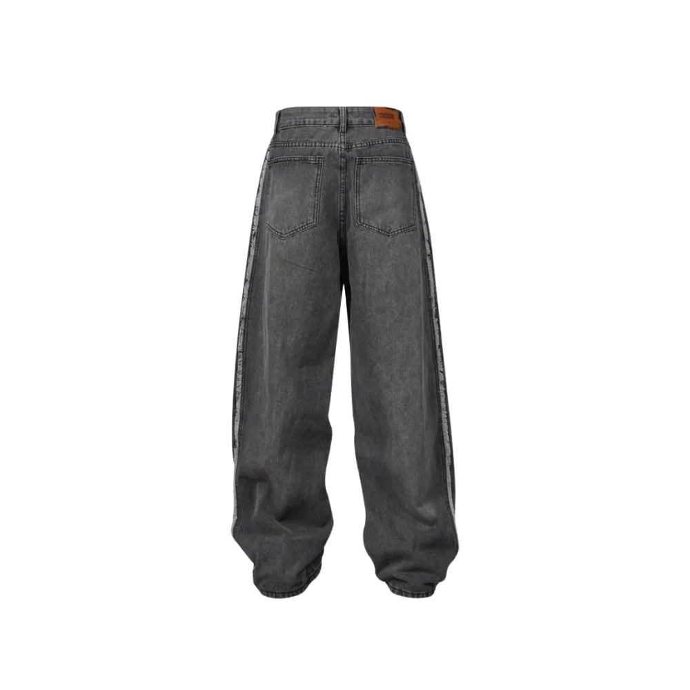 Washed Distressed Raw Edge Baggy Jeans