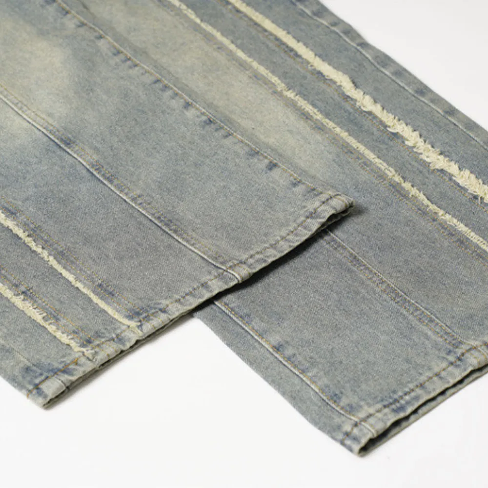 Washed Distressed Raw Edge Baggy Jeans