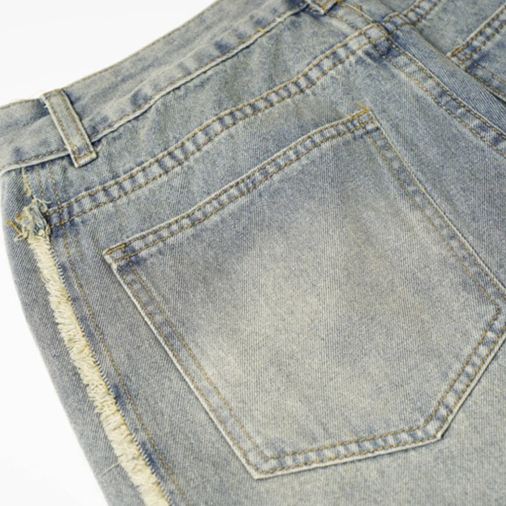 Washed Distressed Raw Edge Baggy Jeans