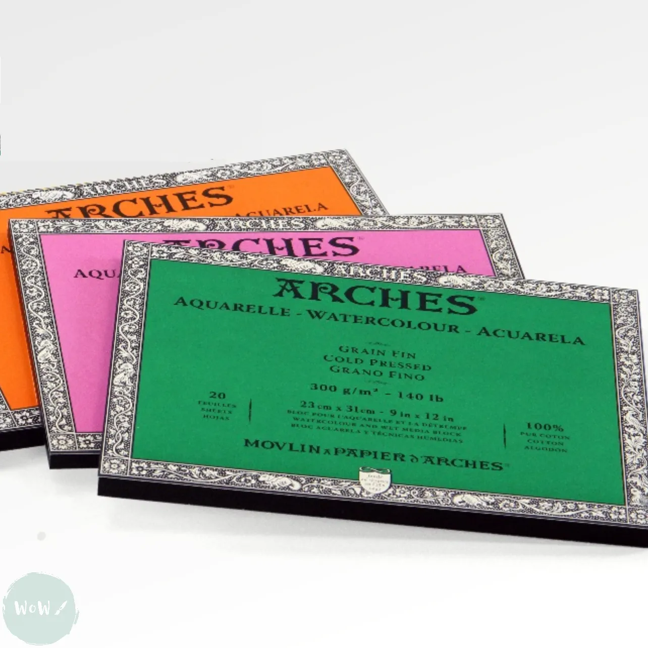 Watercolour Paper - BLOCK - ARCHES Aquarelle -  SATINE (HOT PRESSED / SMOOTH)  140 lb/ 300 gsm WHITE  36 x 51 cm, 14 x 20",