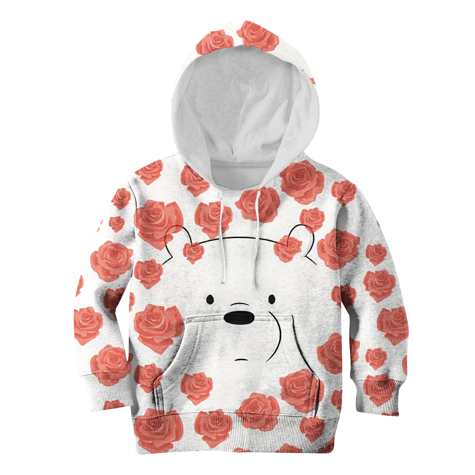 White Bear Overflowing In Red Roes Custom Cosplay Kid Hoodie