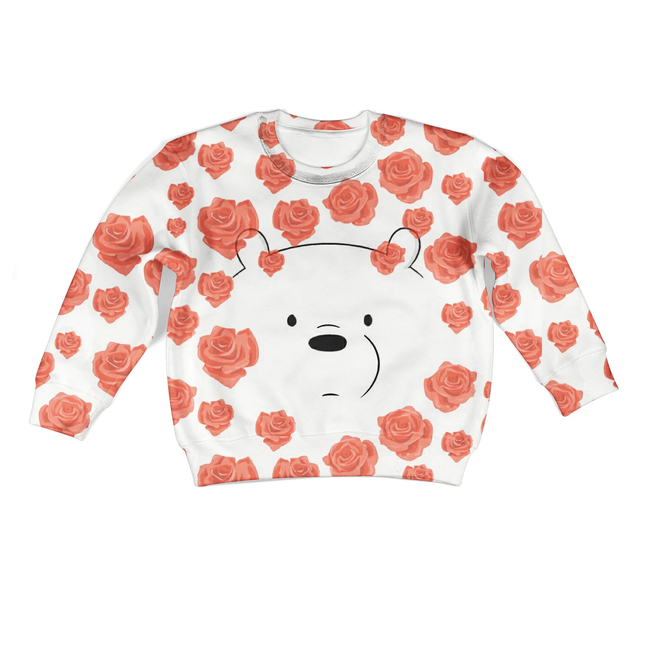 White Bear Overflowing In Red Roes Custom Cosplay Kid Hoodie