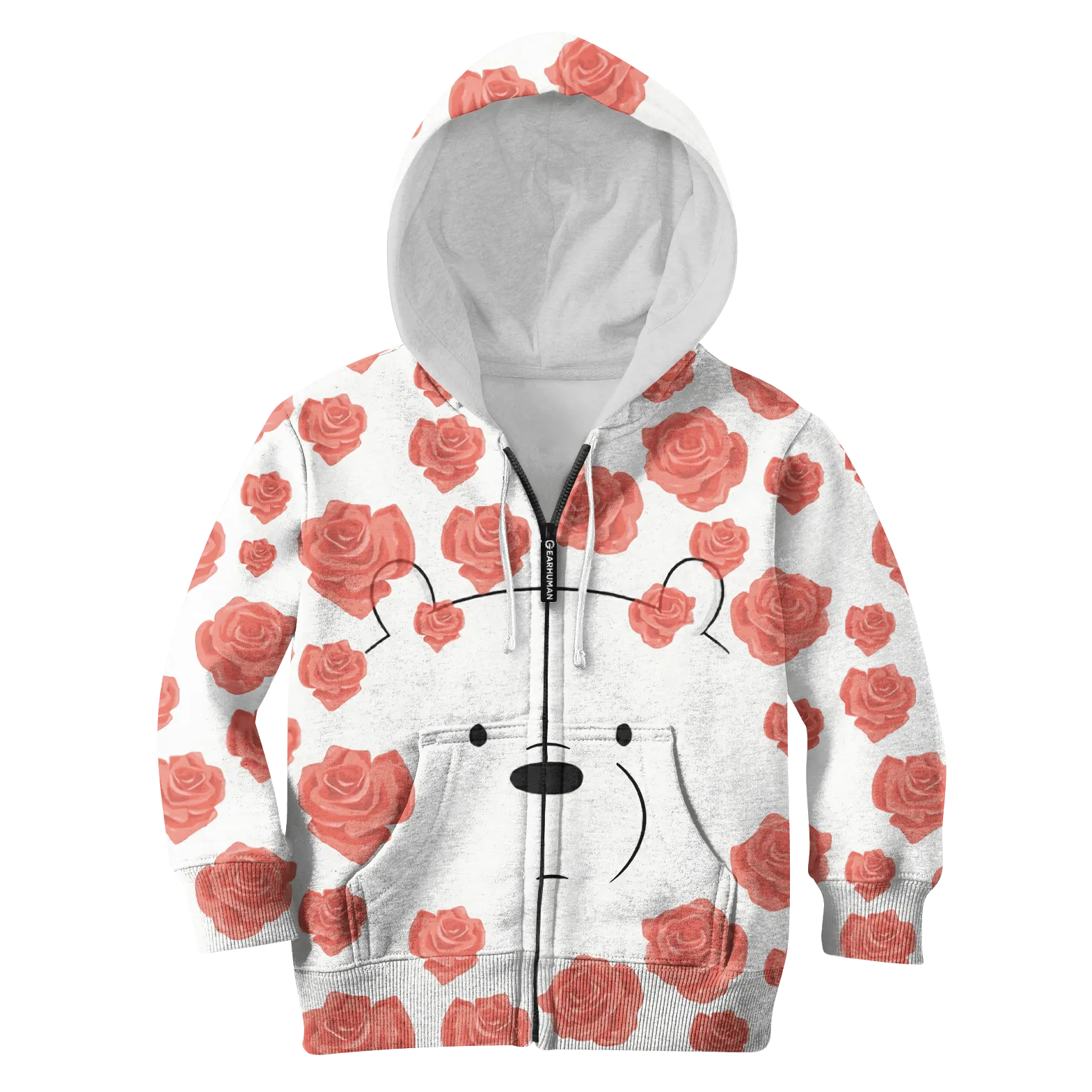 White Bear Overflowing In Red Roes Custom Cosplay Kid Hoodie