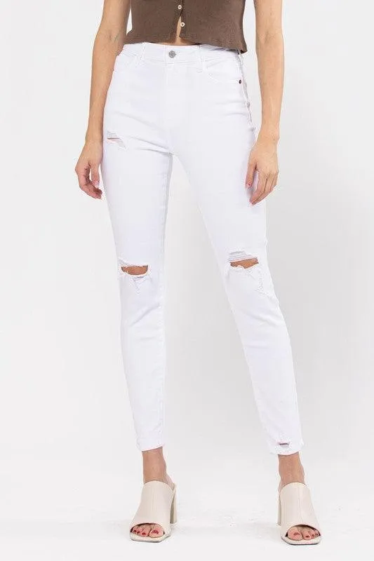 WHITE SKINNY JEAN DISTRESSED