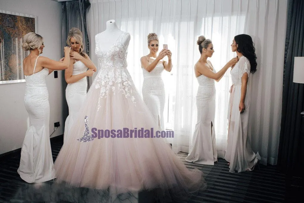 White Spaghetti Straps Custom Made Cheap Mermaid Bridesmaid dress, PD0644