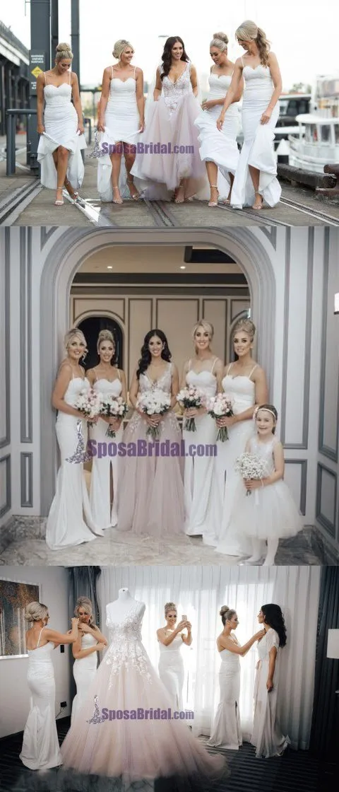 White Spaghetti Straps Custom Made Cheap Mermaid Bridesmaid dress, PD0644
