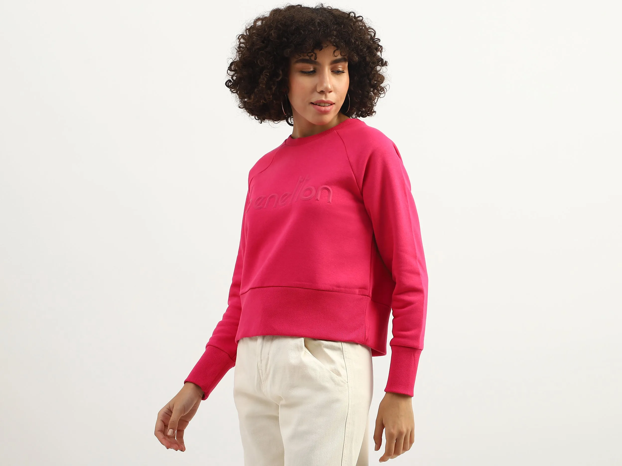 Women Solid Round Neck Sweatshirt