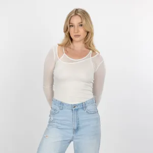Womens Double Layer Asymmetric Neck Long Sleeve - Summer H Grey