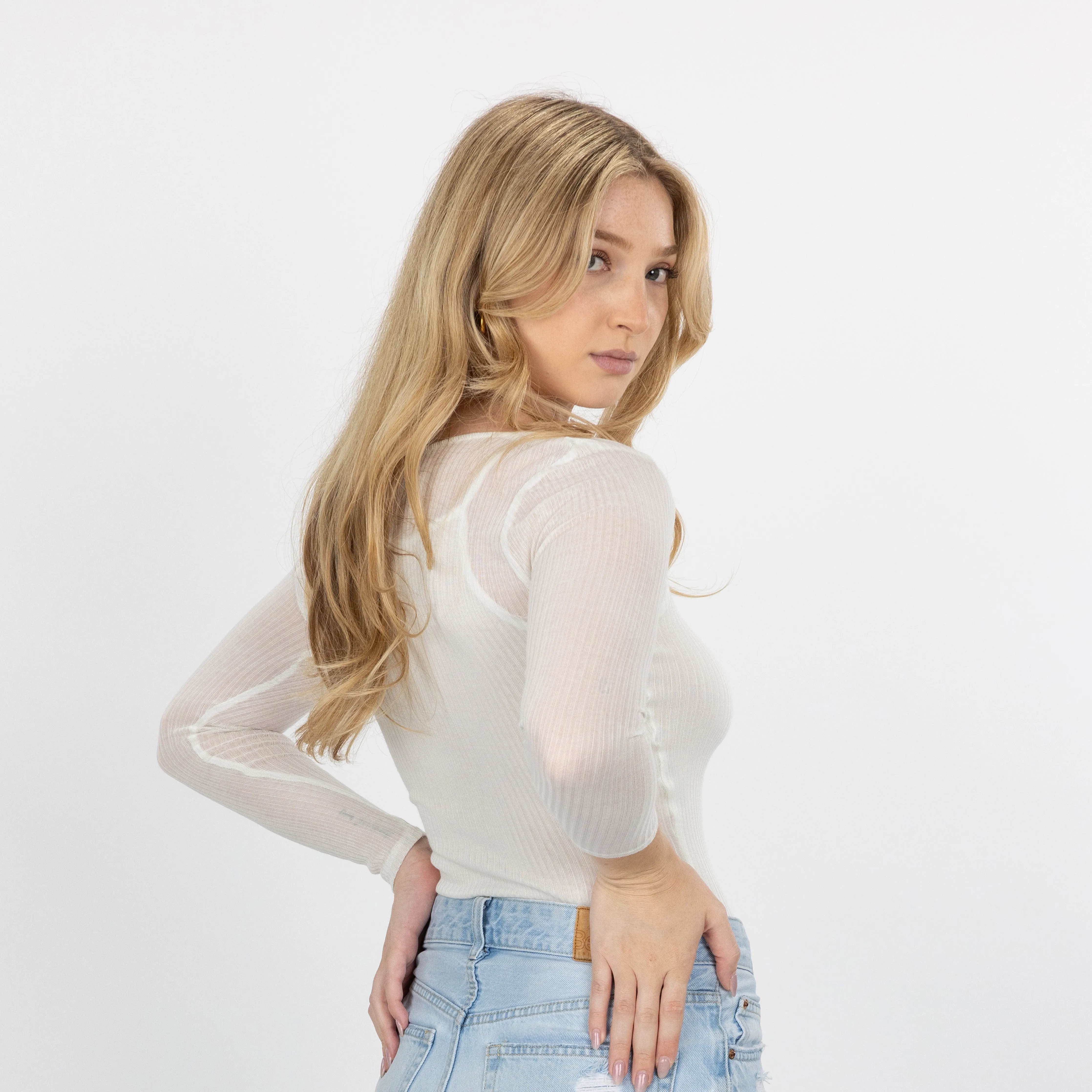 Womens Double Layer Asymmetric Neck Long Sleeve - Summer H Grey