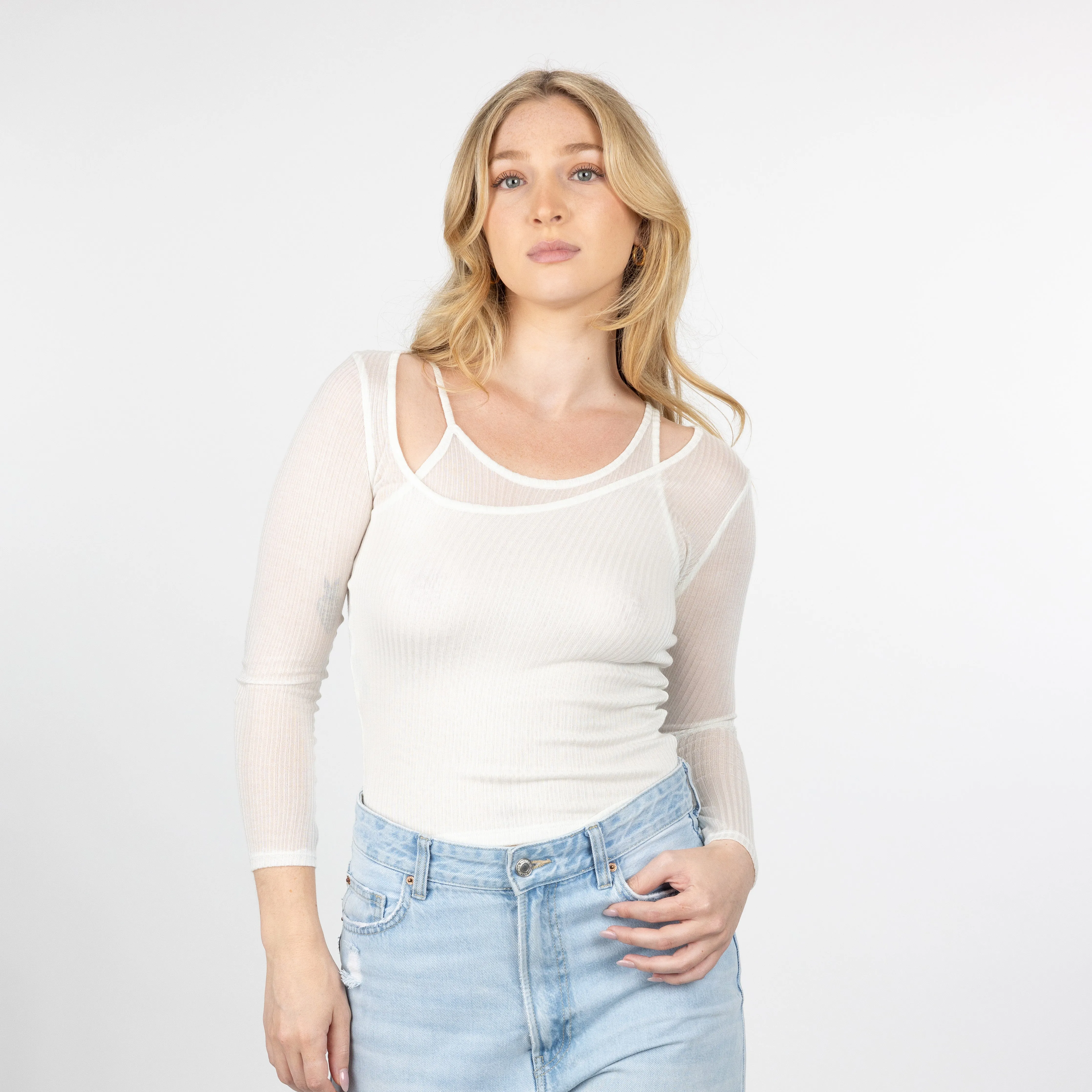Womens Double Layer Asymmetric Neck Long Sleeve - Summer H Grey