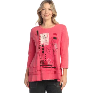 Women's Jess & Jane Mineral Wash 3/4 Slv Raspberry Foliage