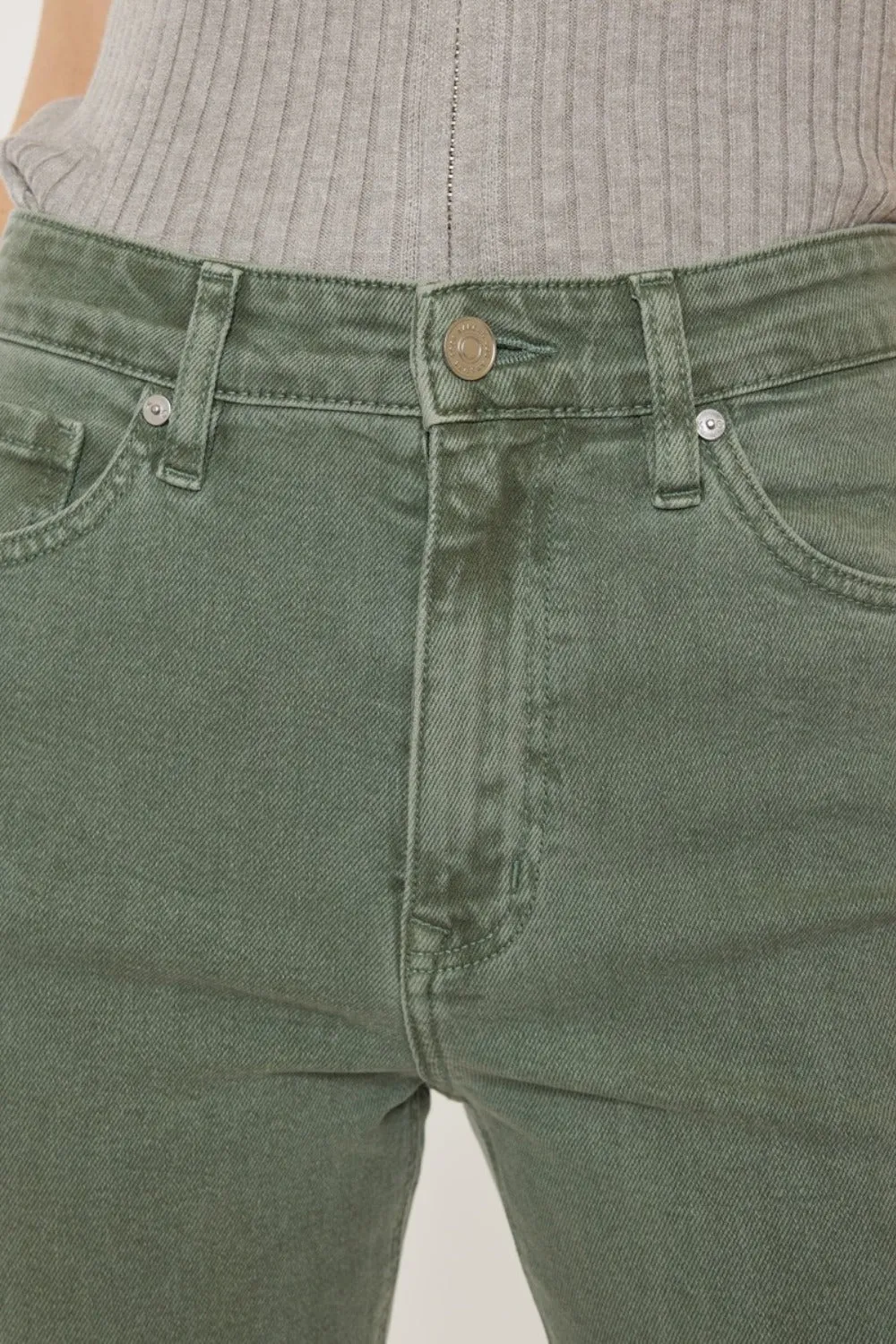 Women's Kancan Ultra High Rise Straight Leg Jeans | Vintage Style Olive Stretch Denim