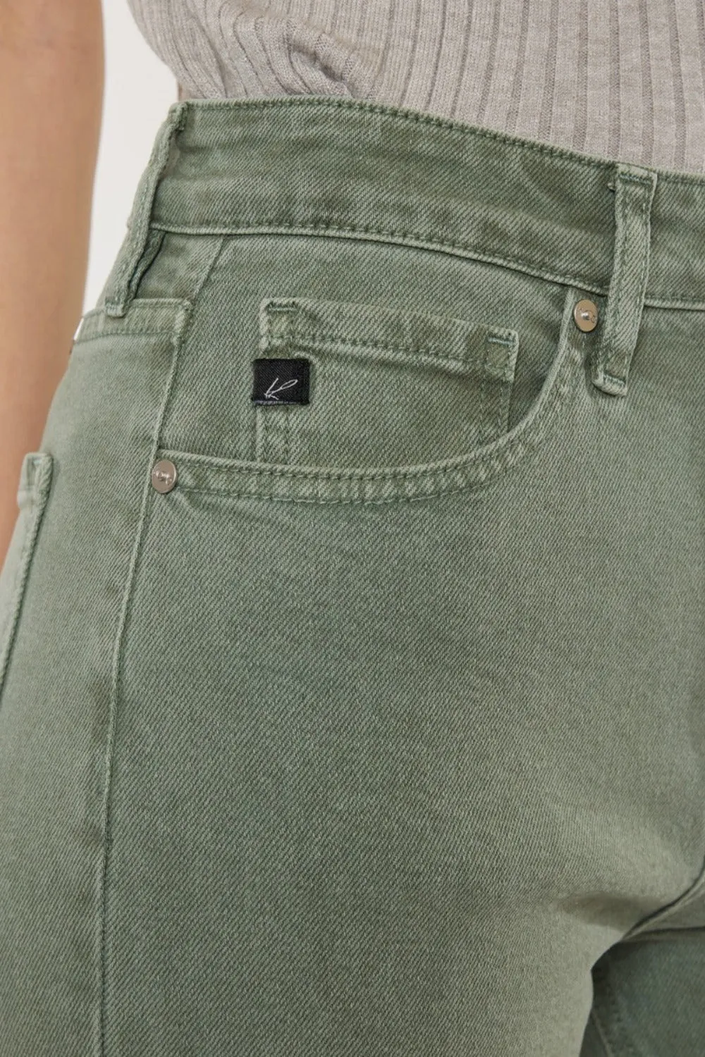 Women's Kancan Ultra High Rise Straight Leg Jeans | Vintage Style Olive Stretch Denim
