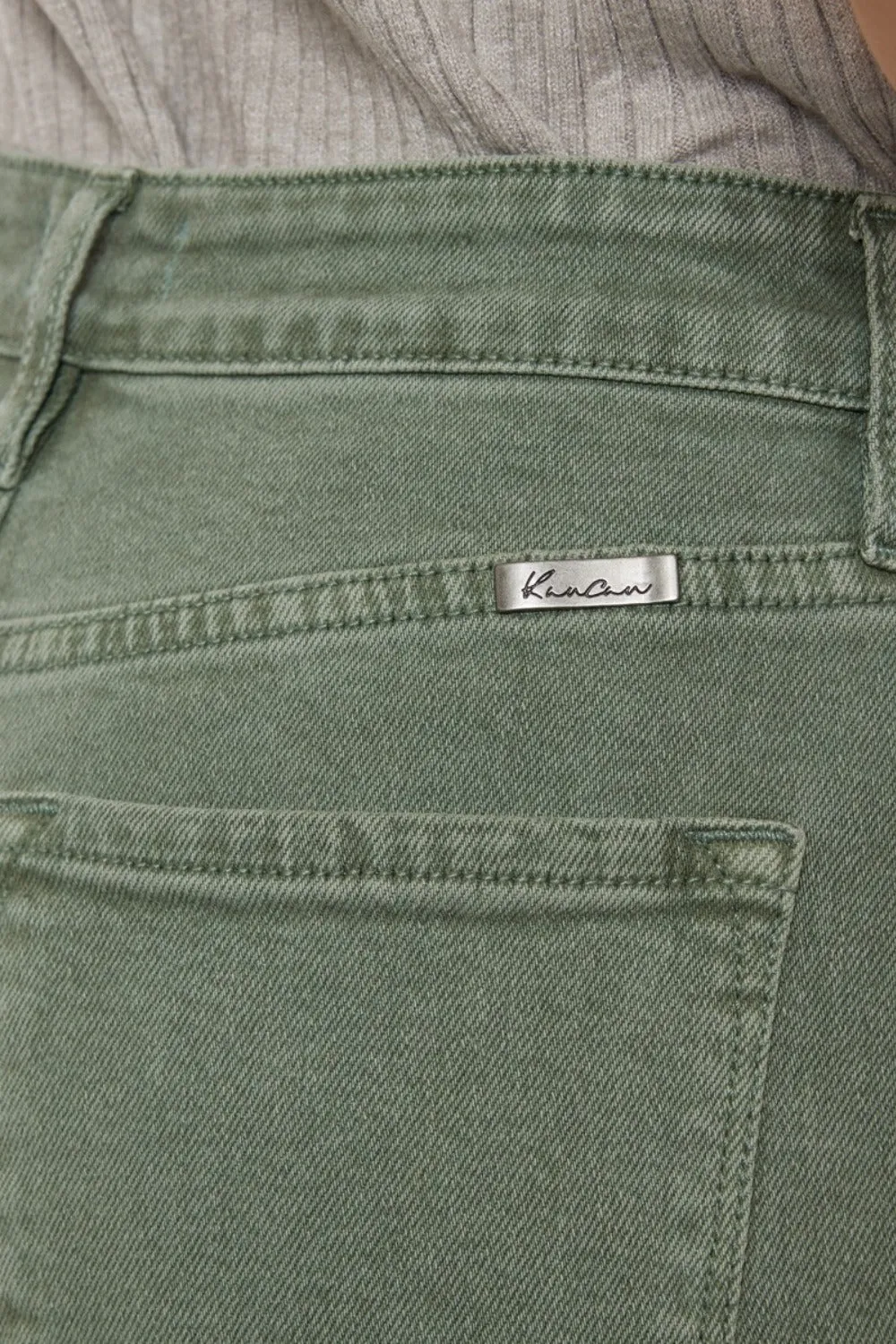 Women's Kancan Ultra High Rise Straight Leg Jeans | Vintage Style Olive Stretch Denim