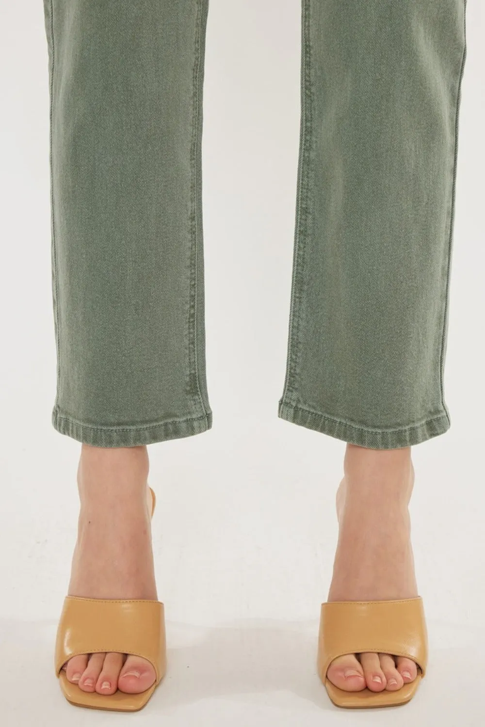 Women's Kancan Ultra High Rise Straight Leg Jeans | Vintage Style Olive Stretch Denim