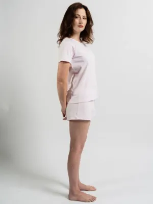 Women's Pima Crew Lounge Short Set | Lt Pink Mini Stripe