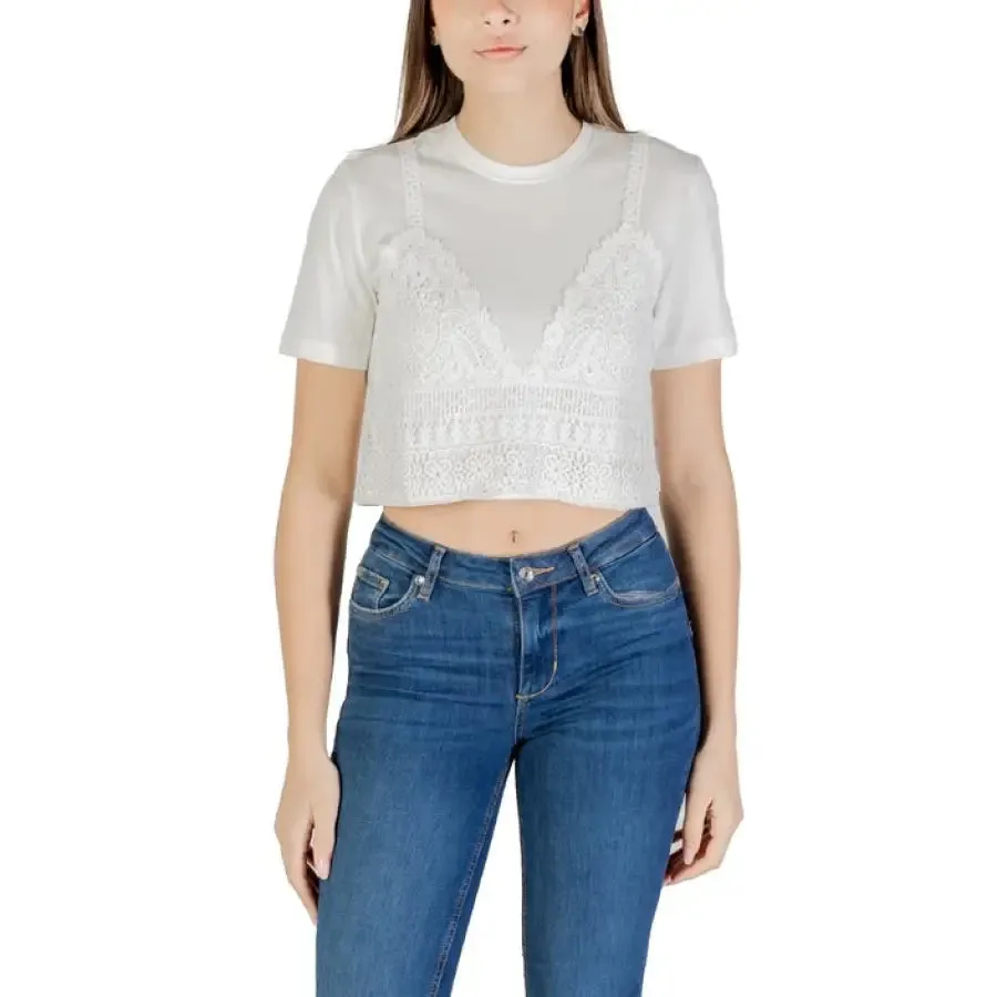 Womens White Layered Top and Blue Jeans