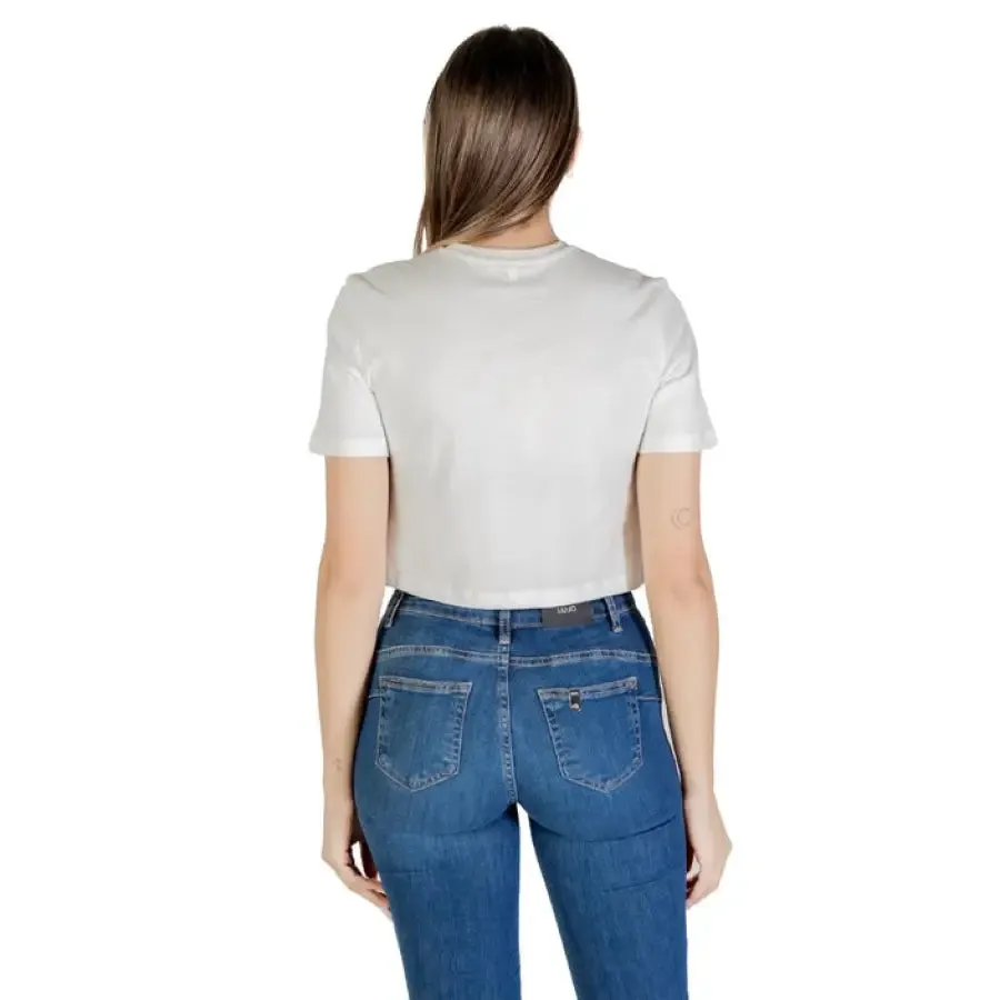 Womens White Layered Top and Blue Jeans