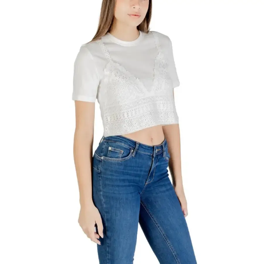 Womens White Layered Top and Blue Jeans