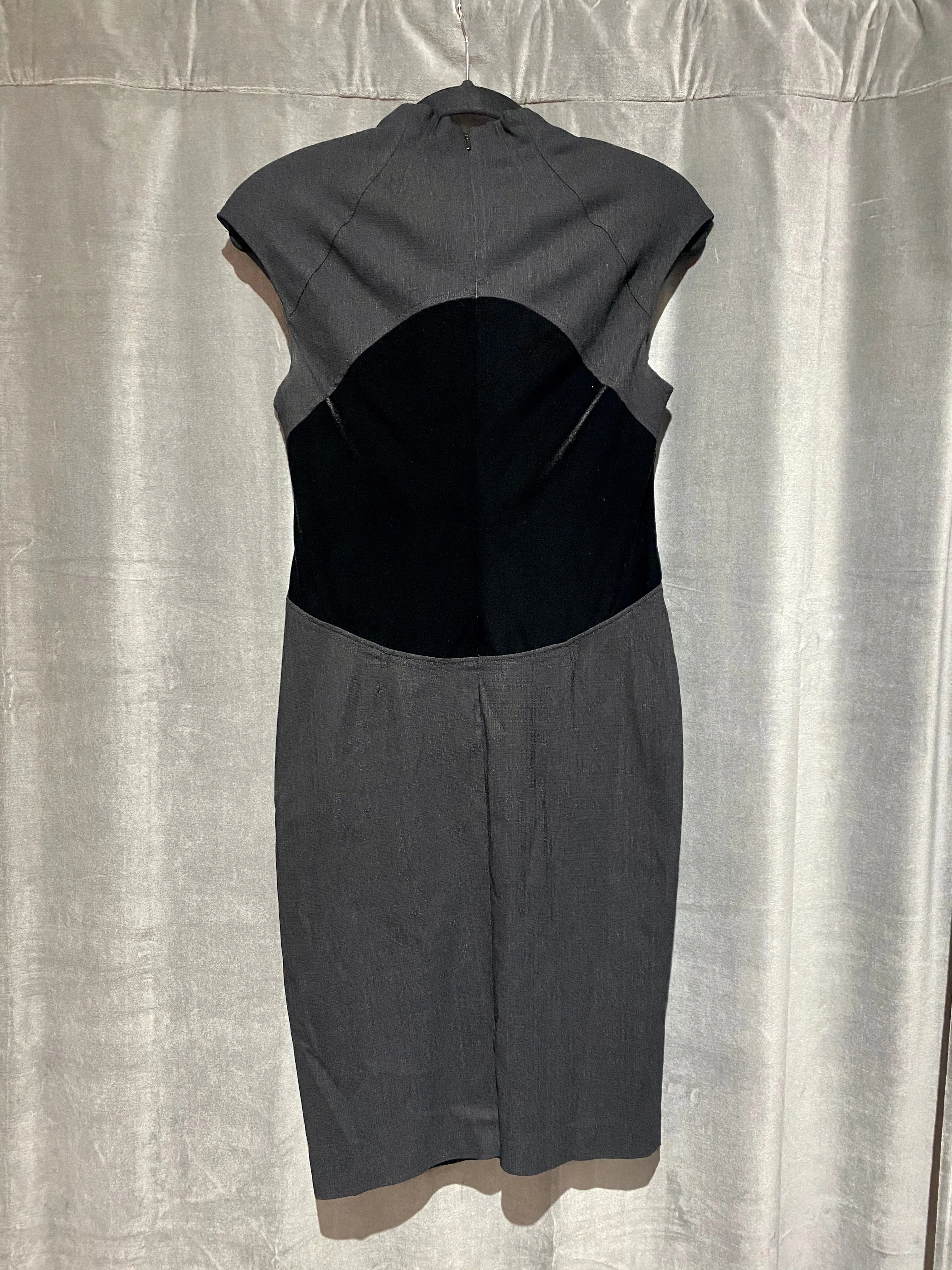 Zac Posen Black Cap Sleeve Mock neck Midi Stretch Dress