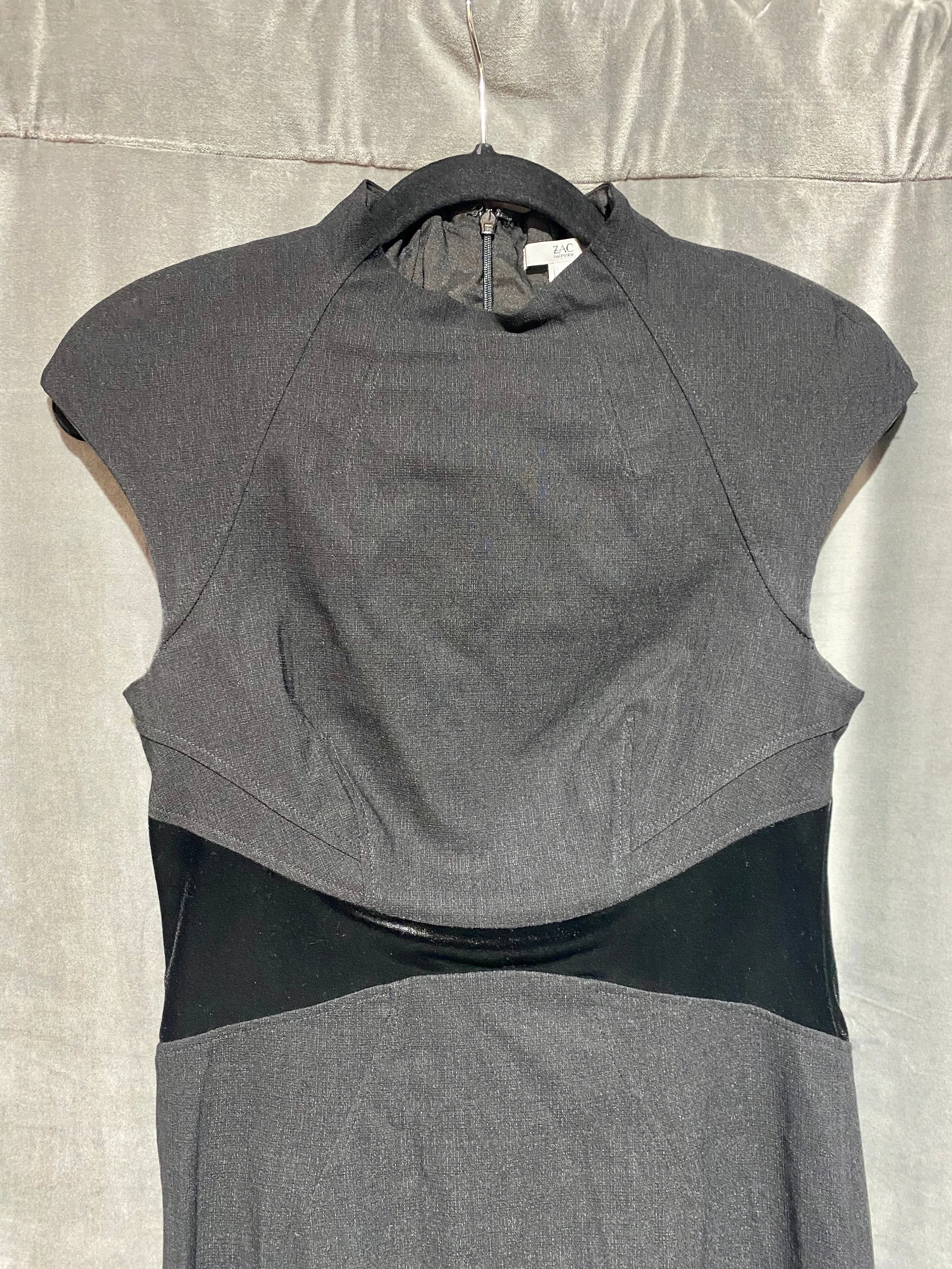 Zac Posen Black Cap Sleeve Mock neck Midi Stretch Dress